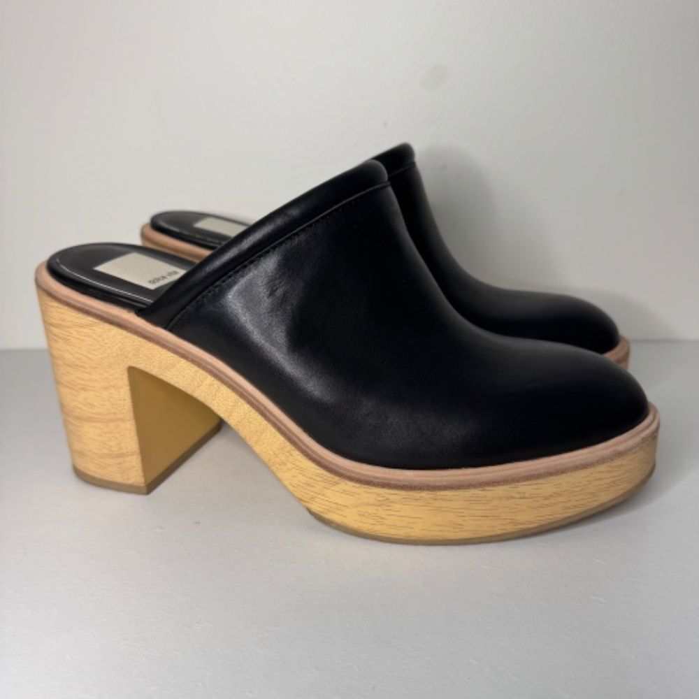 NWOB Dolce Vita Camdin Black Leather Mule Clog Platform Heel | Size 9.5 - Picture 5 of 10